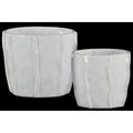 Urban Trends Collection Ceramic Low Pot with Embedded Wave Design Body Gloss Finish White Set of 2 37307